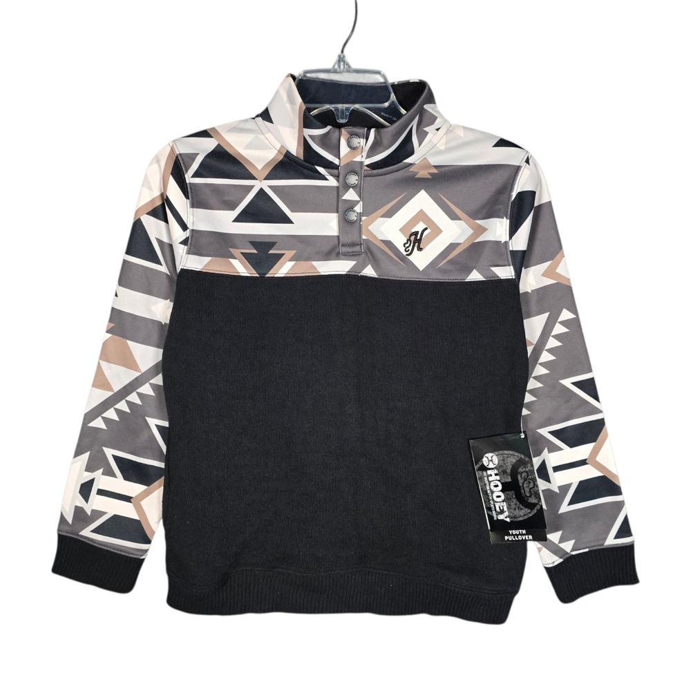 Hooey Pullover Youth Medium Stevie 1/4 Quarter Snap Pullover Aztec Sweater Black
